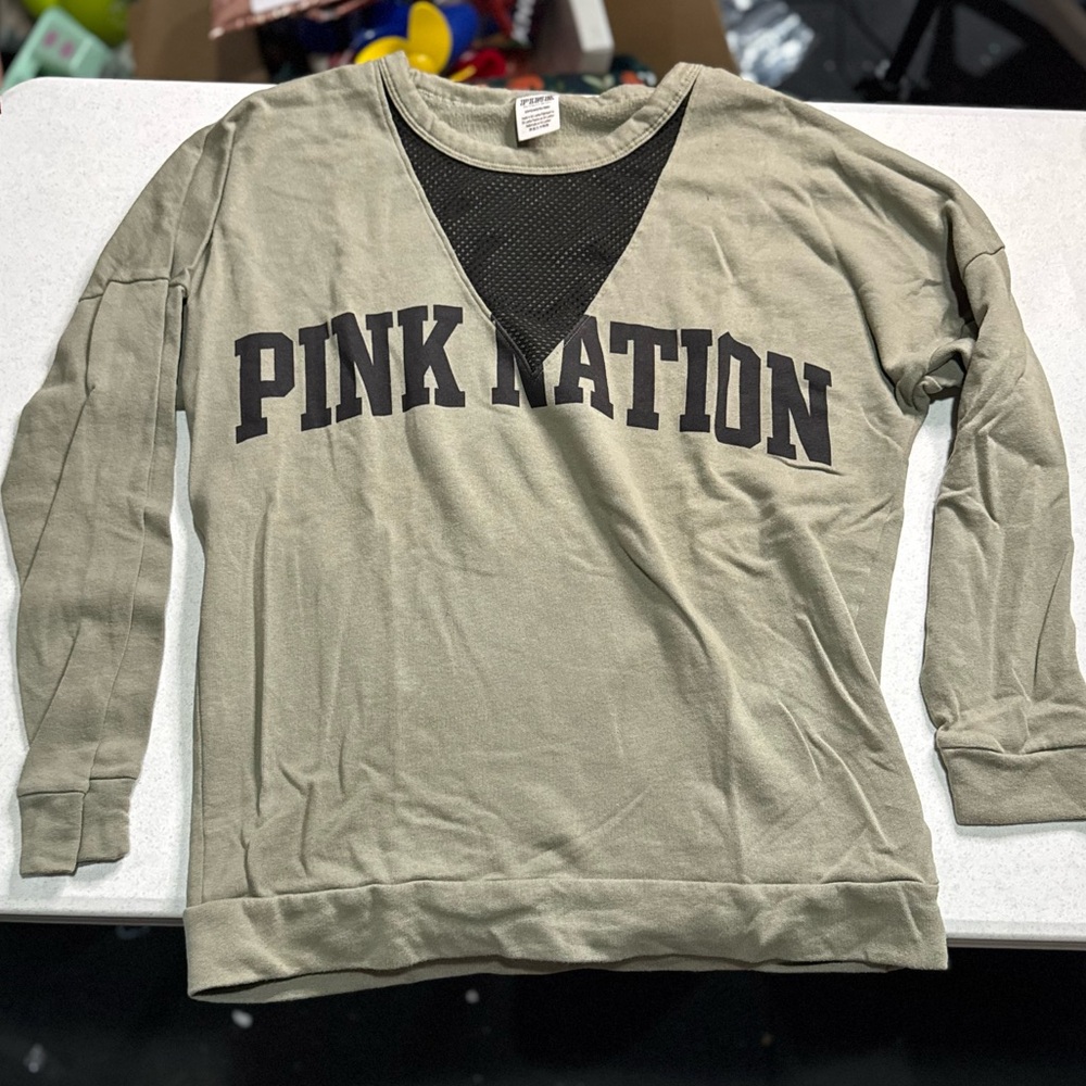 Victoria secret LINK NATION, navy green sweater, NWOT
